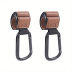 2PCS Metal Pram Hooks - PU Stroller Bag Hangers for Diaper Bags & Shopping Bags