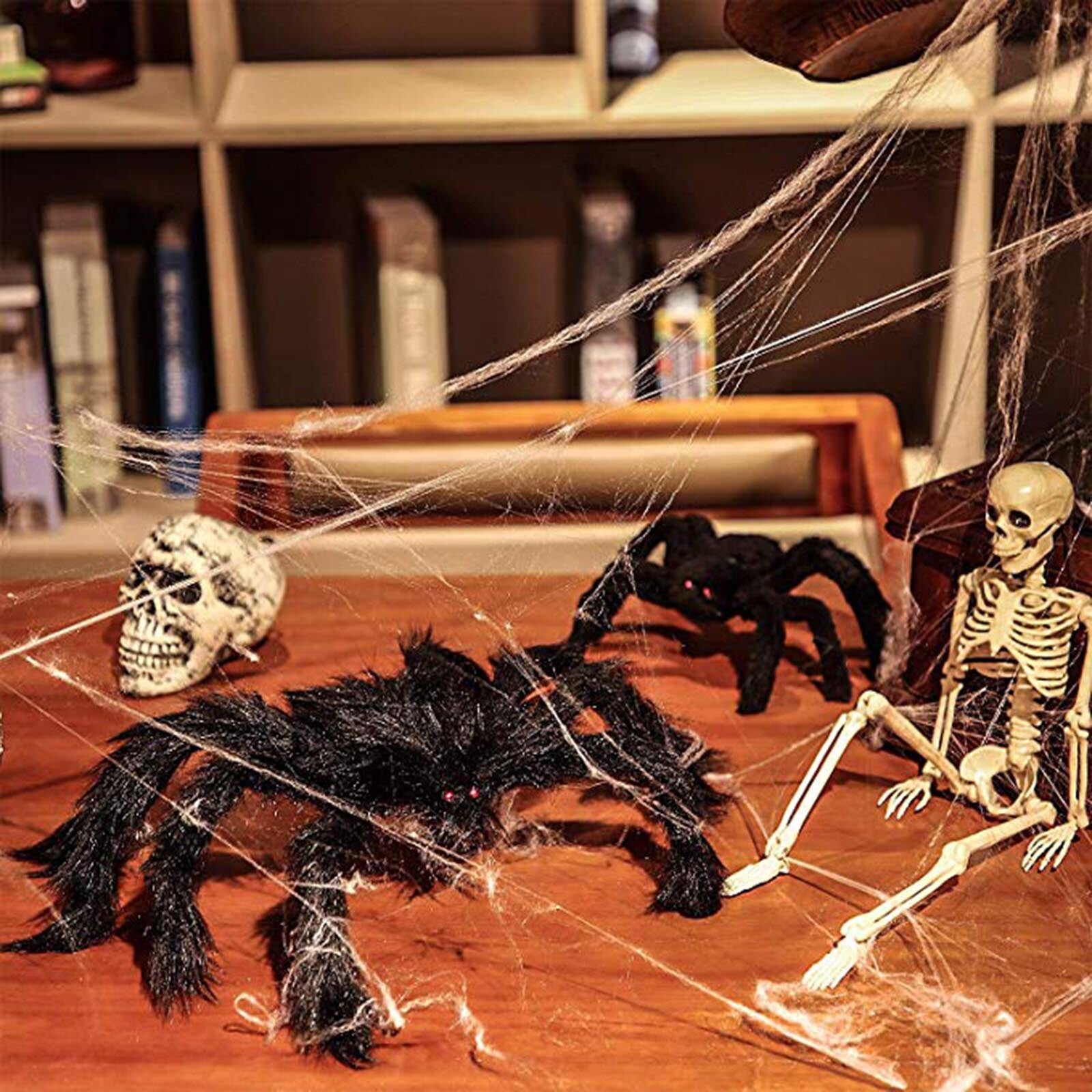 4PCS Giant Black Spider Halloween Decoration Plush Haunted House Party Prop