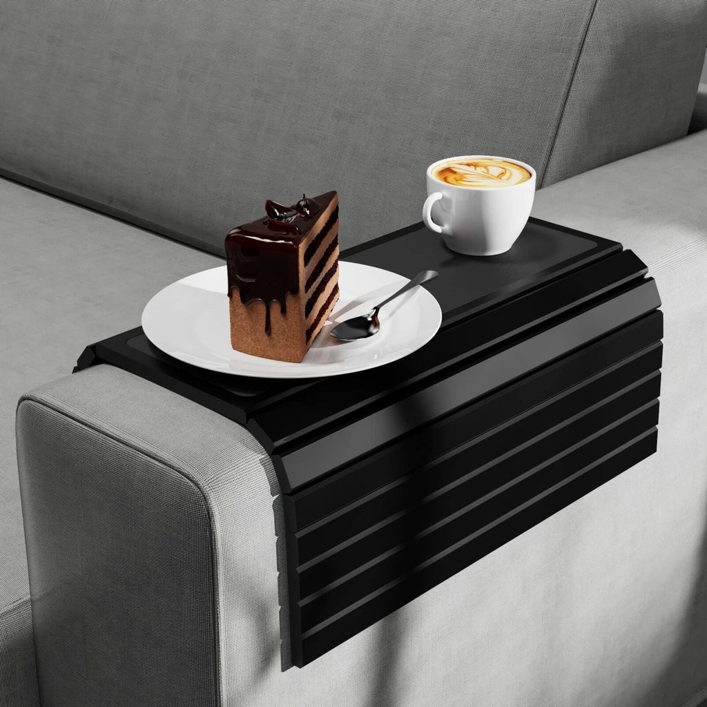 Wooden Sofa Arm Tray Table for Couch – Flexible Armrest Tray for Snacks, Drinks and Remote