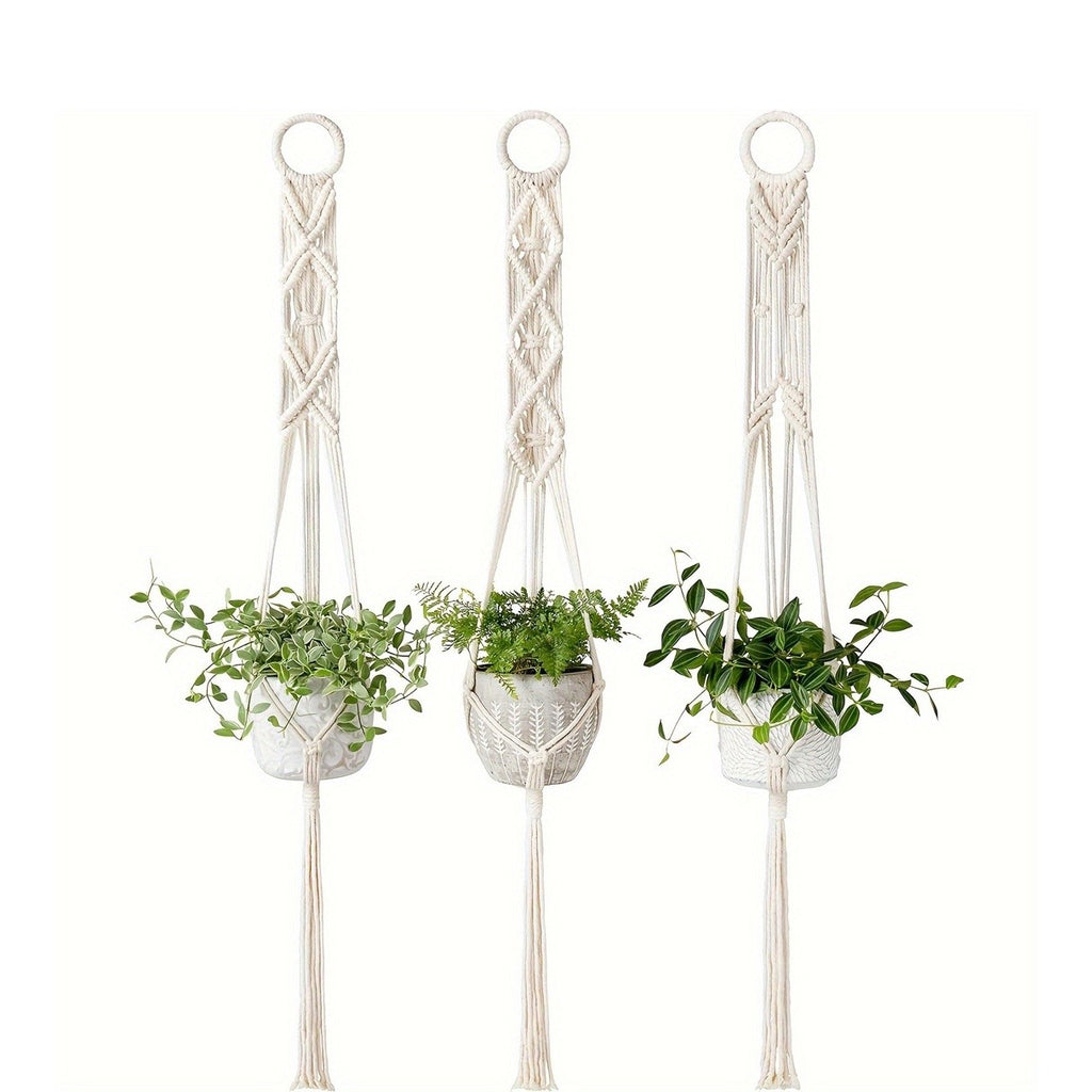 6PCS Macrame Plant Hanger Pot Holder - 100cm Cotton Rope Hanging Basket for Indoor Outdoor Planters