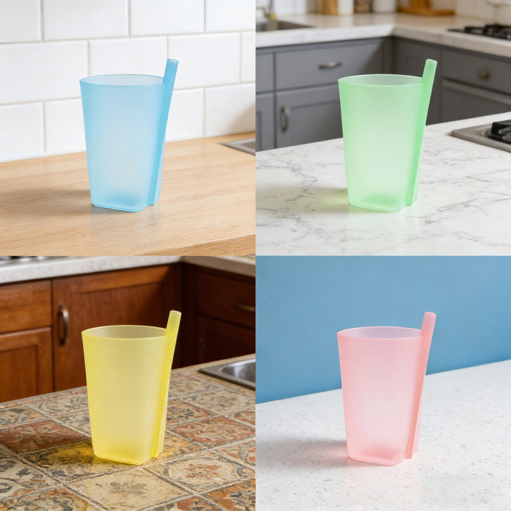 4PCS Integrated Straw Cups - Reusable Easy to Clean Drinking Cups for Home Use