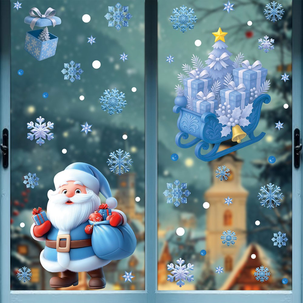 Christmas Window Stickers Winter Snowman Santa Claus Snowflake Elk Static OD