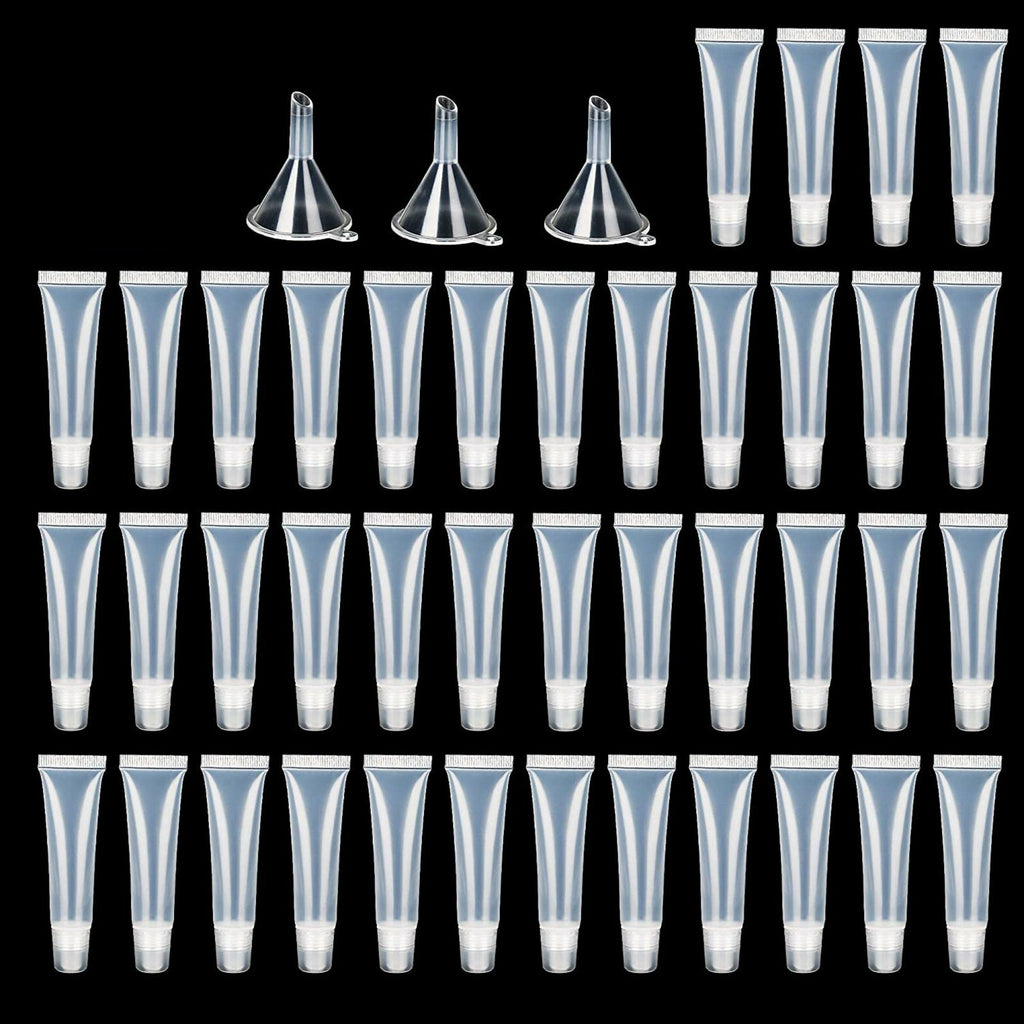 50PCS Clear Lip Gloss Squeeze Bottles 8ml - Empty Lip Balm Tube Containers with 6 Funnels