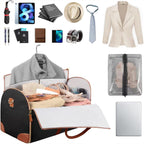 Foldable Travel Garment Duffle Bag - Large Capacity Lightweight Weekender Shoulder Bag Brown