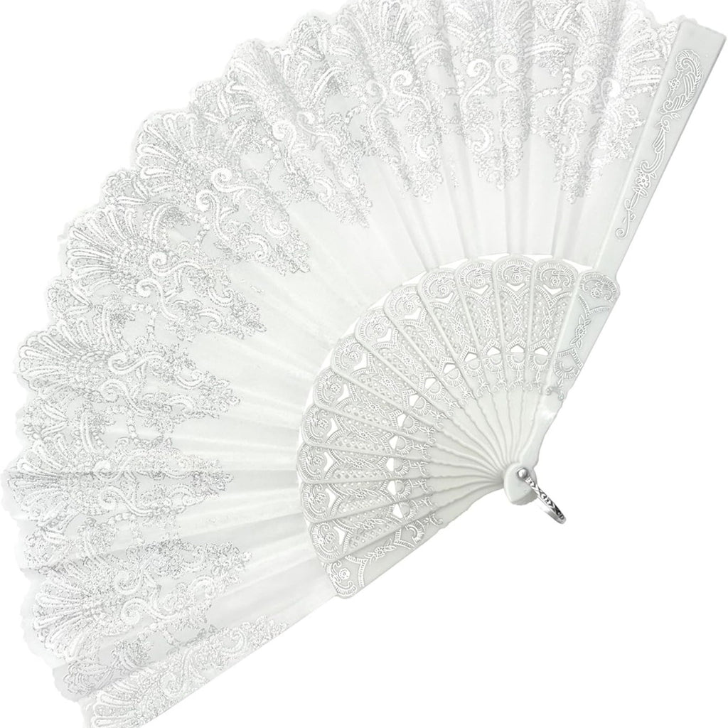 10pcs White Print Hand Held Fan Costume Accessory Decoration Wedding Party AUS