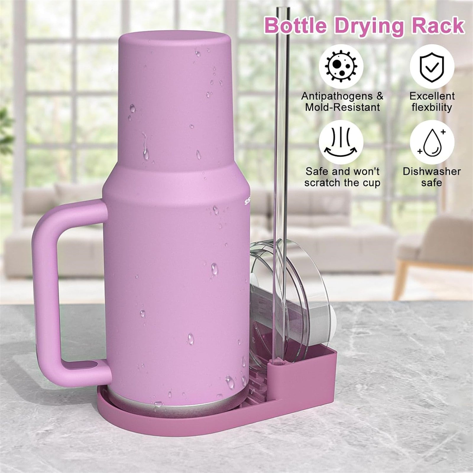 2PCS Silicone Water Bottle Drying Rack – Non-Slip Cup Dryer Stand for Bottles, Lids and Straws