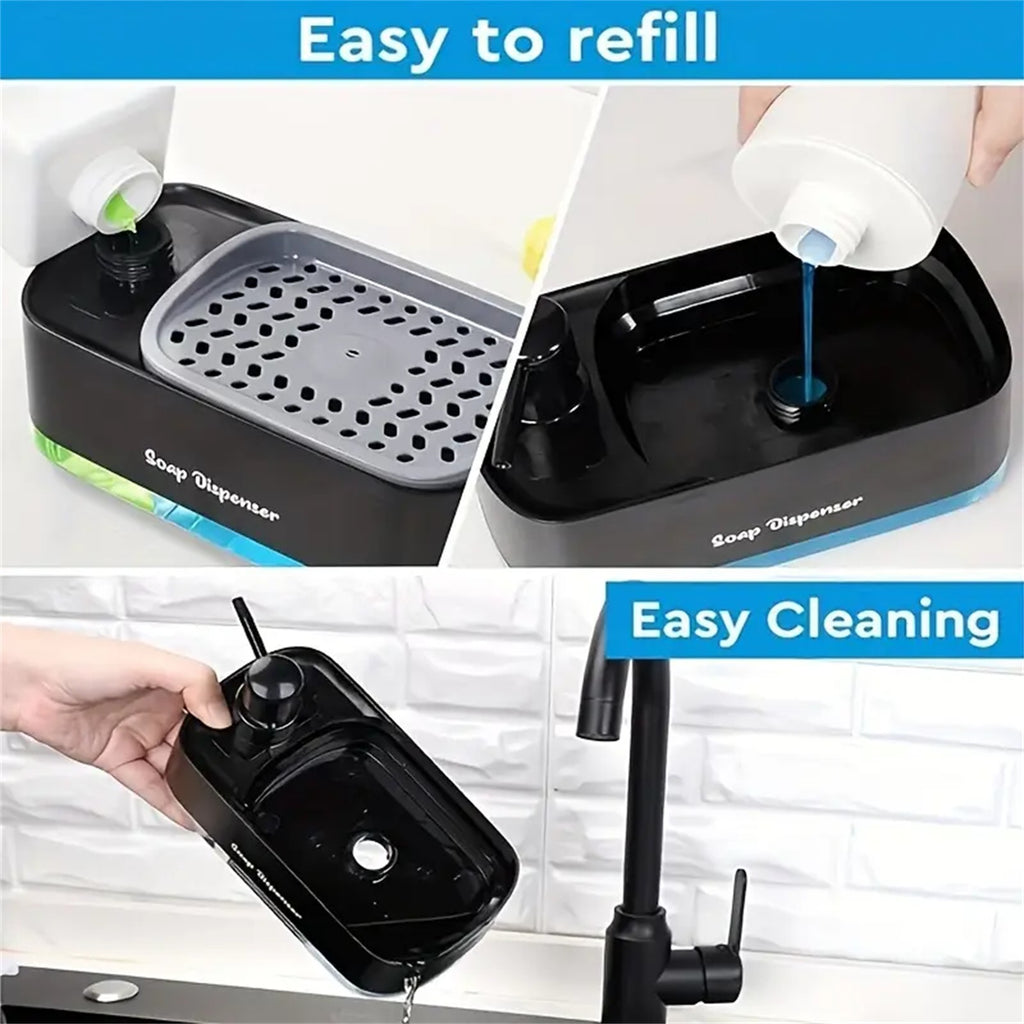 2 Pack 3 in 1 Soap Pump Dispenser with Sponge Holder – Kitchen Dishwashing Liquid Organizer