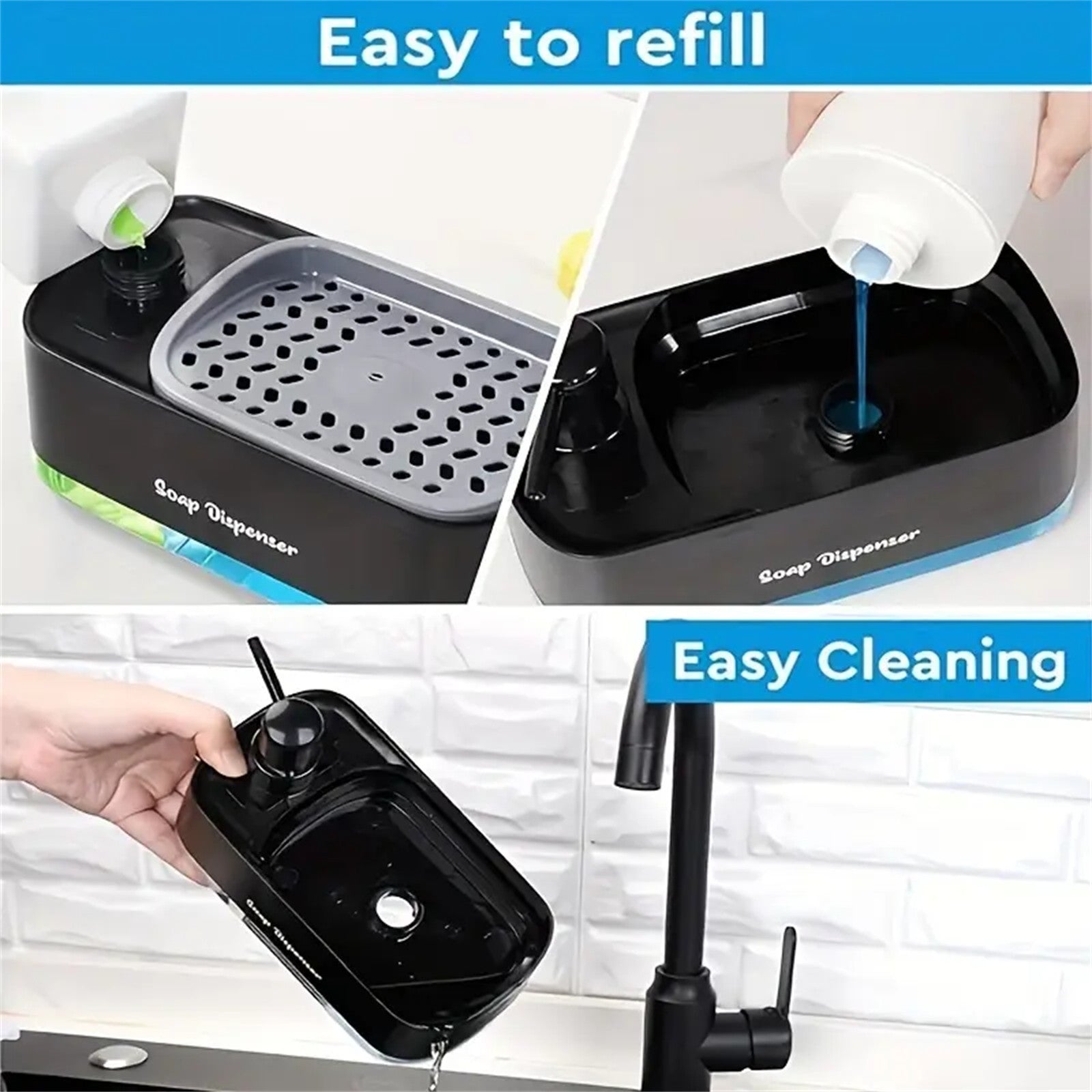 2 Pack 3 in 1 Soap Pump Dispenser with Sponge Holder – Kitchen Dishwashing Liquid Organizer
