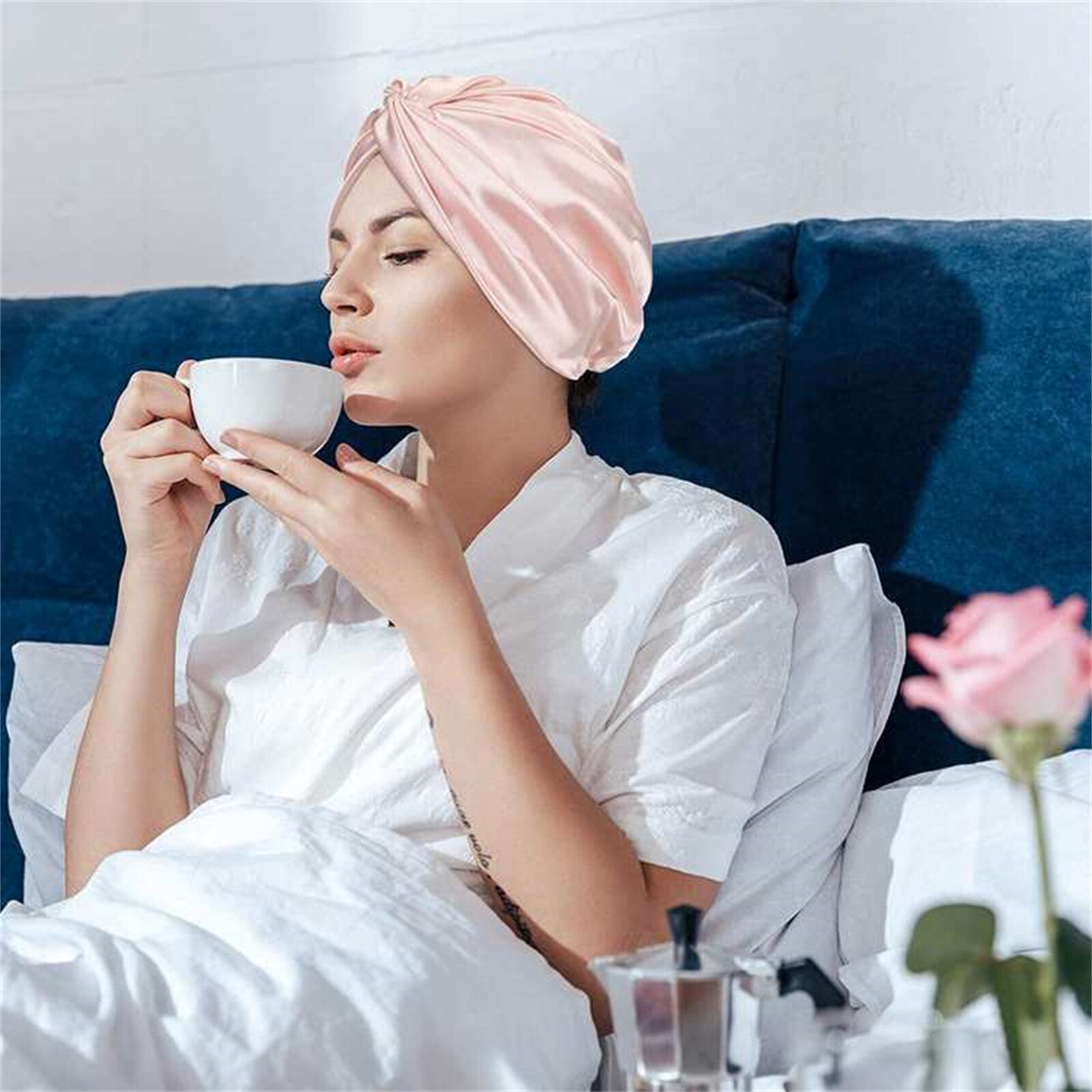 2pcs Adjustable Silk Sleep Caps for Women | Double Layer Knotted Satin Turban Bonnet