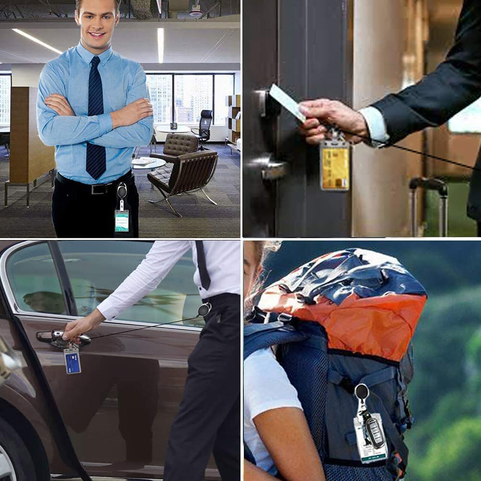 18pcs Retractable Badge Holder Keychain | ID Card Reel Clip Lanyard with Carabiner