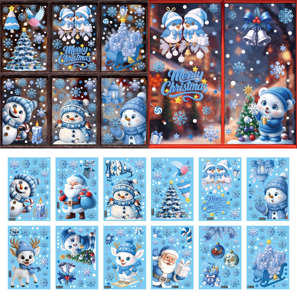 Christmas Window Stickers Winter Snowman Santa Claus Snowflake Elk Static OD