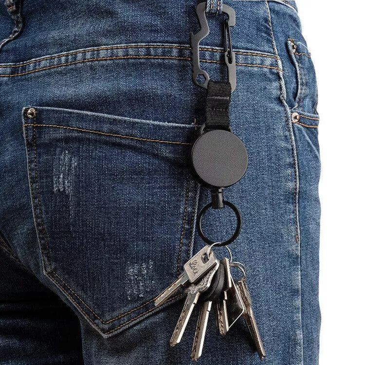 5pcs Retractable Keychain with Belt Clip | Heavy Duty Stainless Steel Pull Ring Key Holder