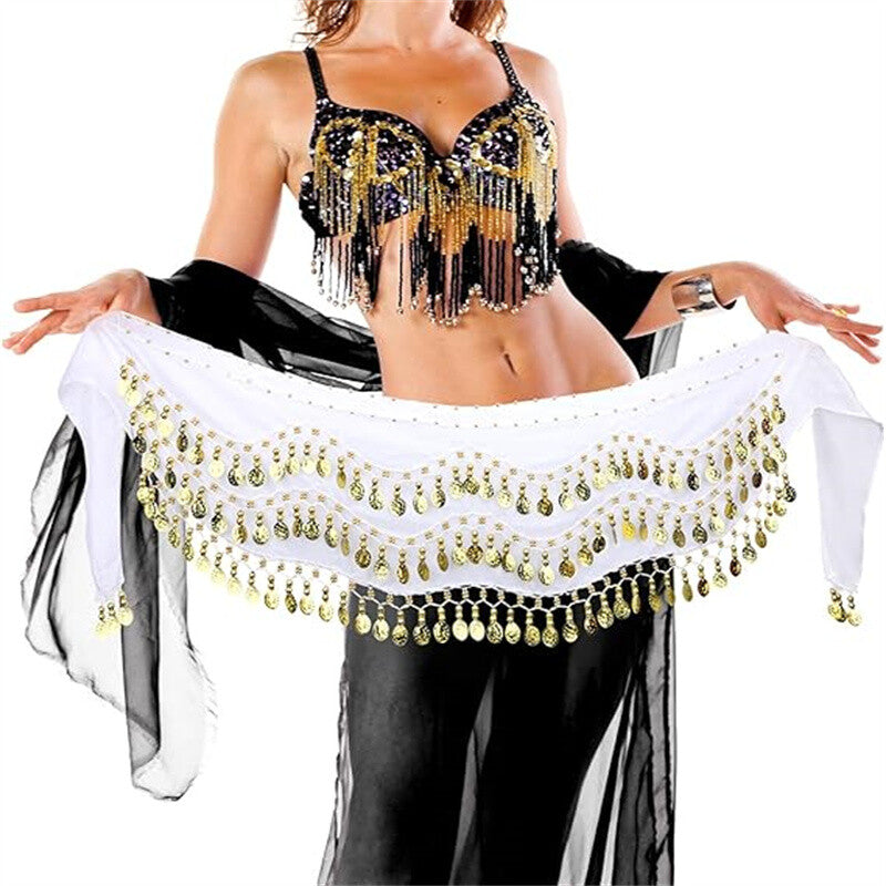 2 Pack Belly Dance Hip Scarf Skirt – Chiffon Wrap with Coins for Dance Costume and Performance