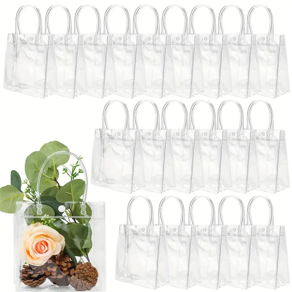 40pcs Clear PVC Gift Bags with Handles | Transparent Plastic Party Favor Bags (2 Sizes)