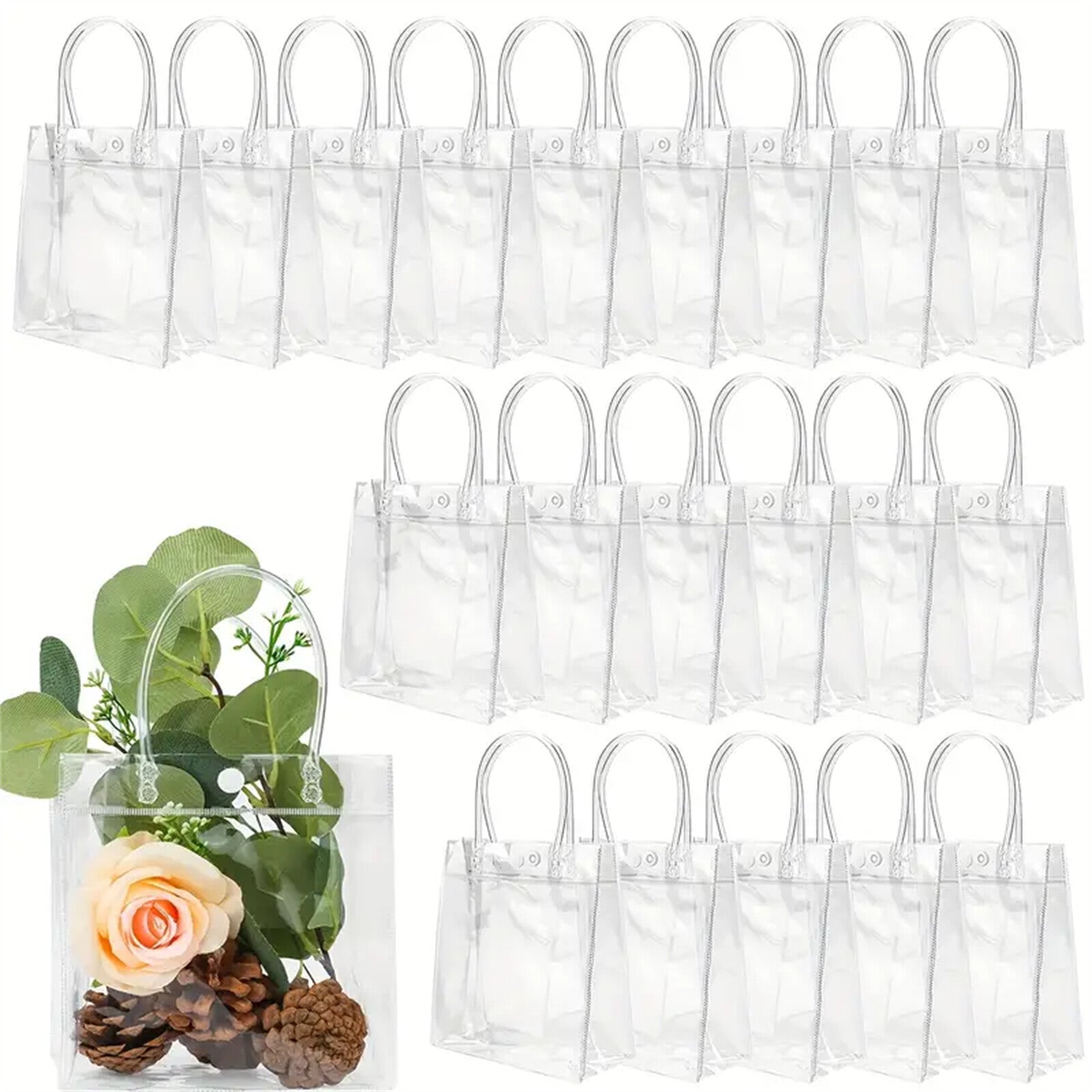 40pcs Clear PVC Gift Bags with Handles | Transparent Plastic Party Favor Bags (2 Sizes)