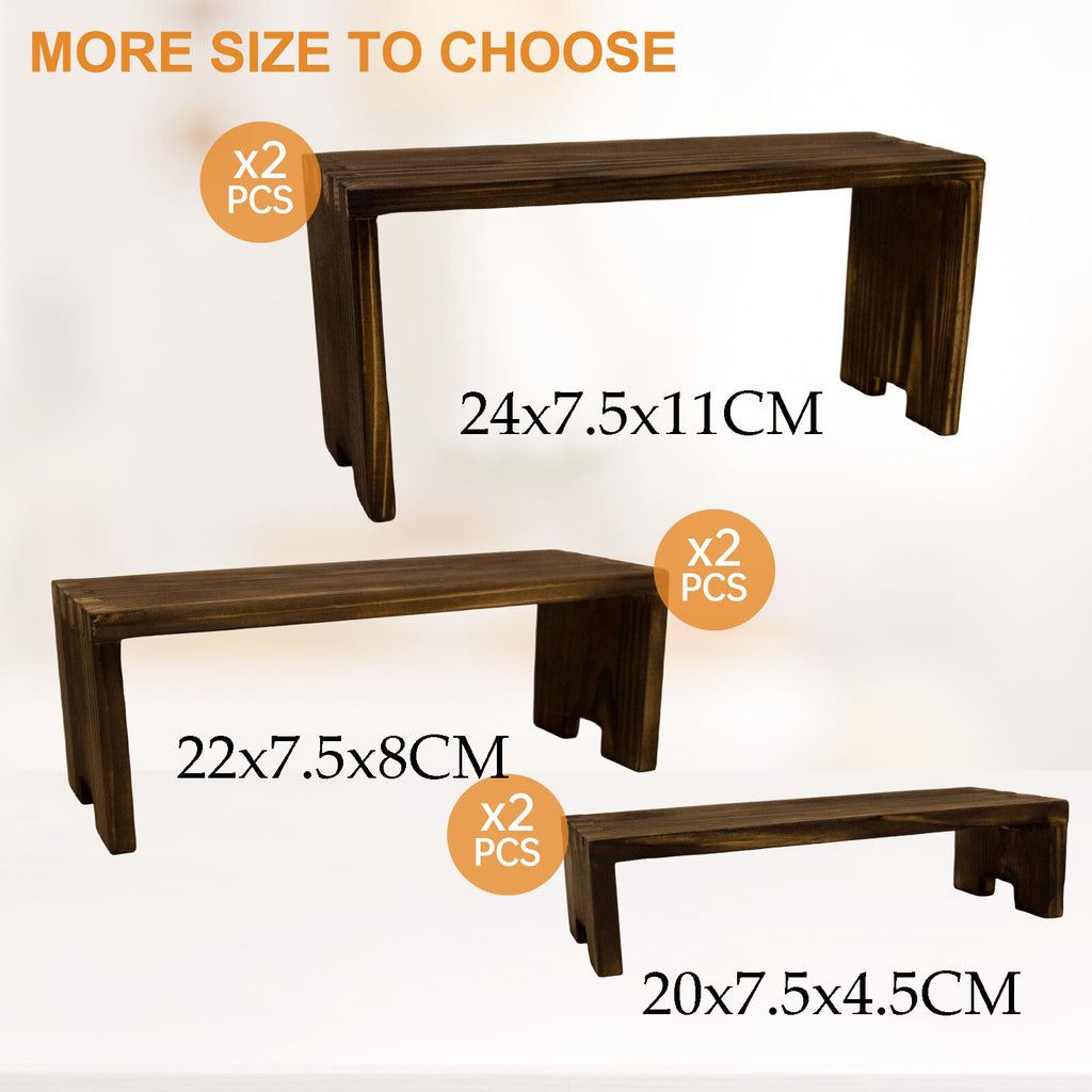 6pcs 3 Tier Wooden Display Risers Set | Rectangular Cupcake Dessert & Retail Display Stands