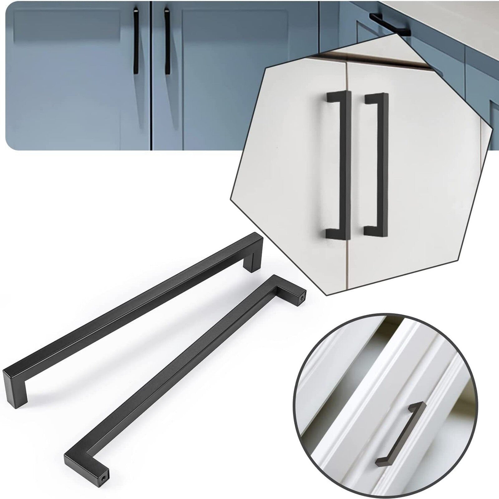 5 Pack Matte Black Cabinet Handles – Stainless Steel Drawer Pulls for Kitchen Cupboards and Doors