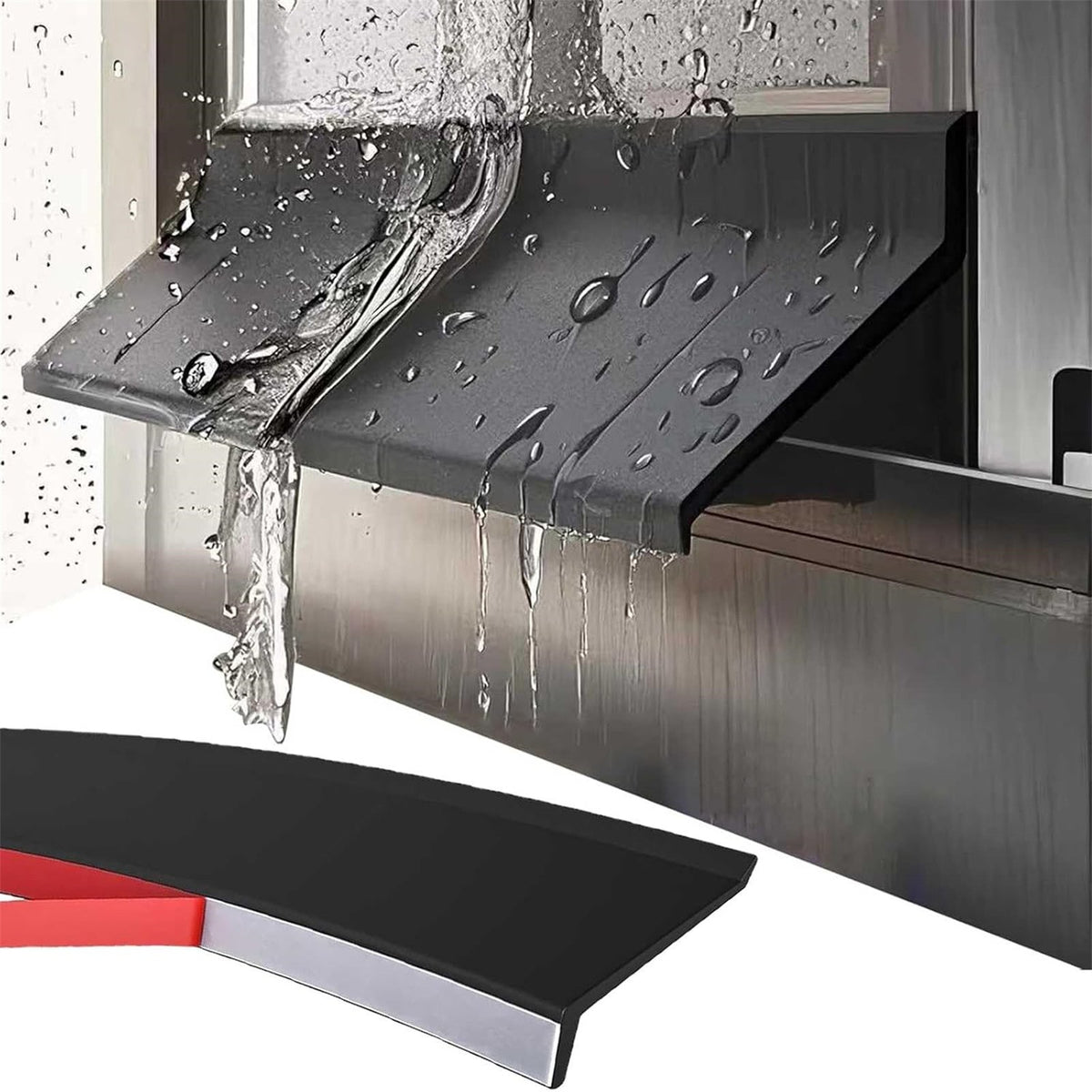 2PCS Window Rain Guard 2m PVC Self Adhesive Drainage Barrier Strip Black