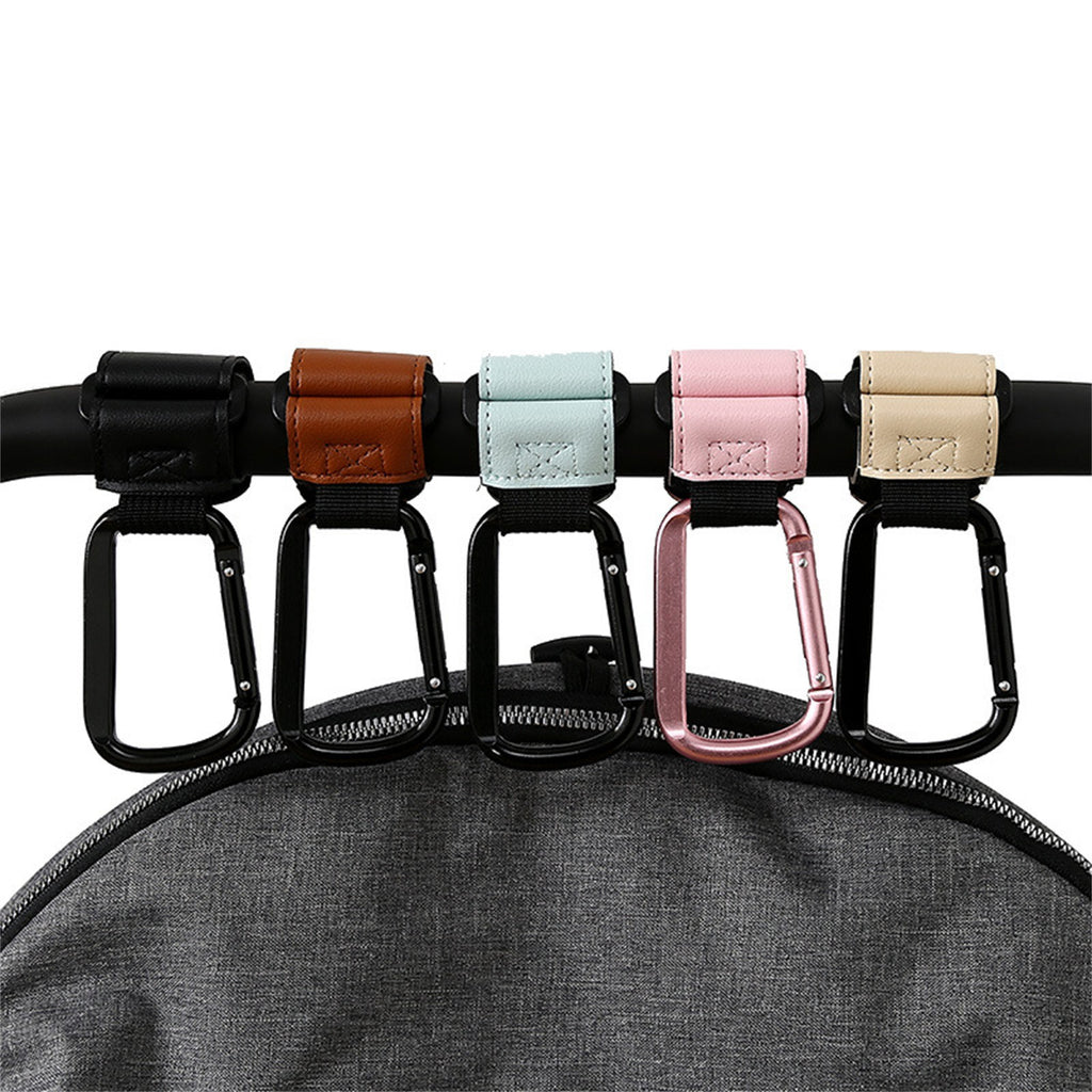 2PCS Metal Pram Hooks - PU Stroller Bag Hangers for Diaper Bags & Shopping Bags