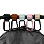 2PCS Metal Pram Hooks - PU Stroller Bag Hangers for Diaper Bags & Shopping Bags