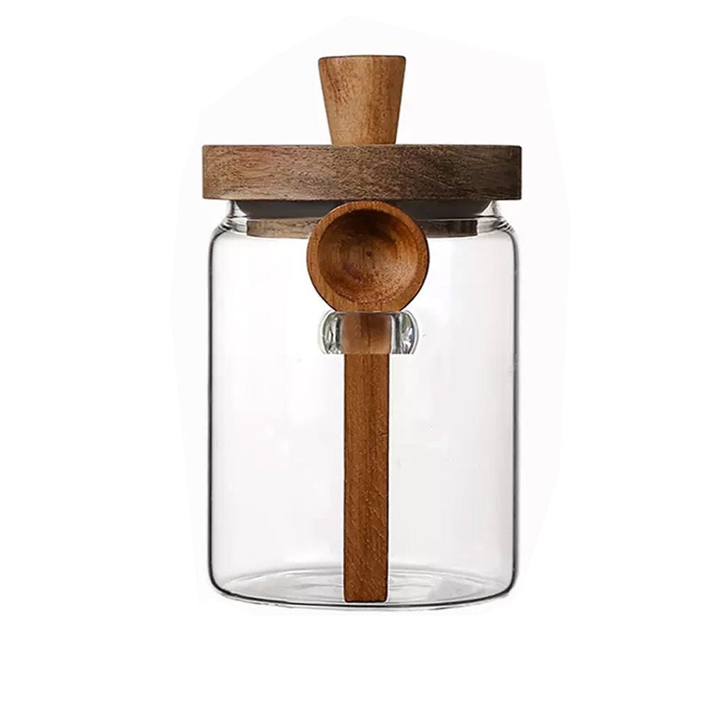 2 Pack Glass Storage Jars with Wooden Lid and Spoon – Airtight Coffee, Spice and Food Containers