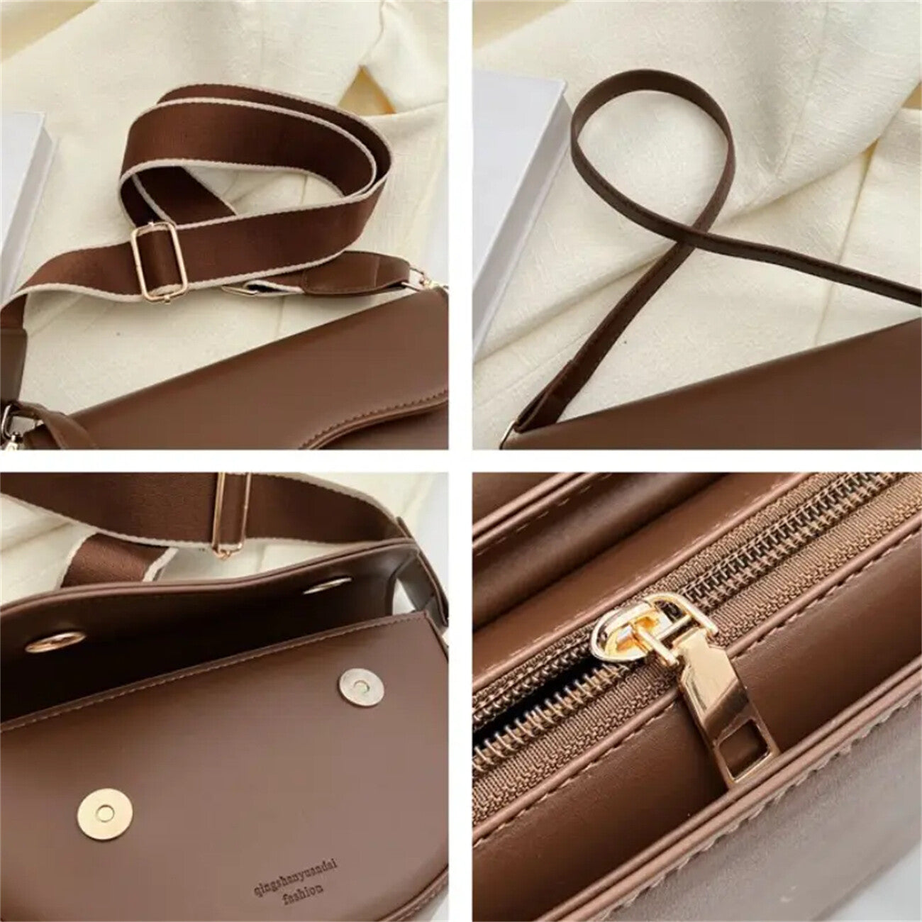 Vintage Crossbody Shoulder Bag for Women - PU Leather Saddle Phone Messenger Bag Coffee Brown