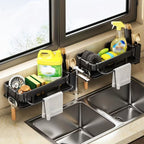 Kitchen Sink Caddy Organizer with Sponge Soap Brush Holder – Countertop Storage Rack with Hooks