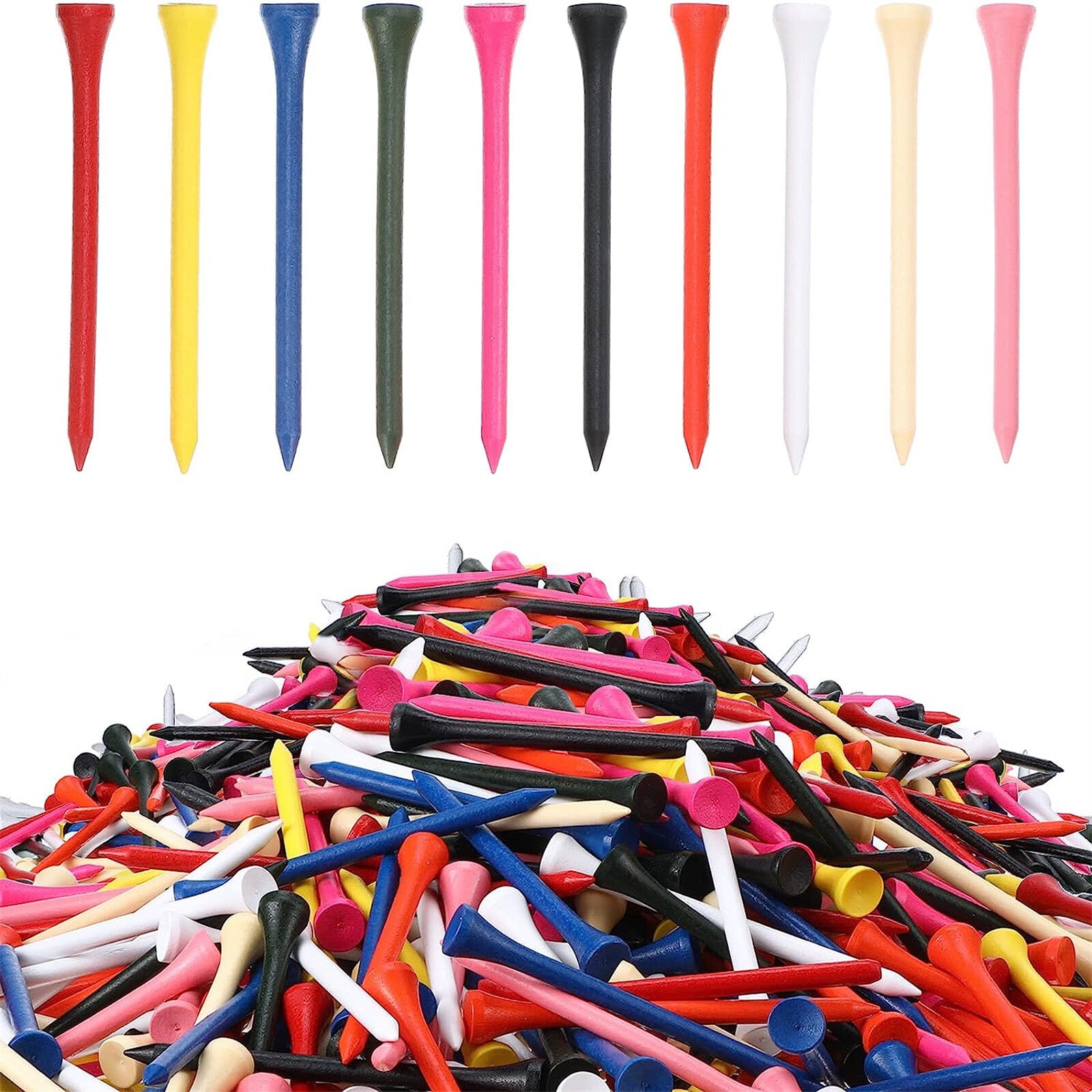 500PCS Multicoloured Wooden Golf Tees 54mm - Golf Tees for Men and Women