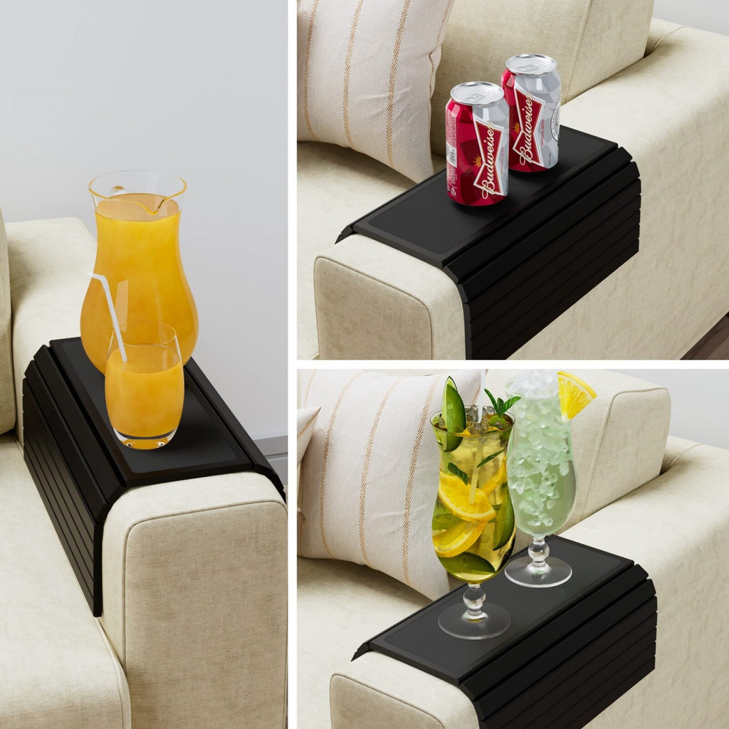 Wooden Sofa Arm Tray Table for Couch – Flexible Armrest Tray for Snacks, Drinks and Remote