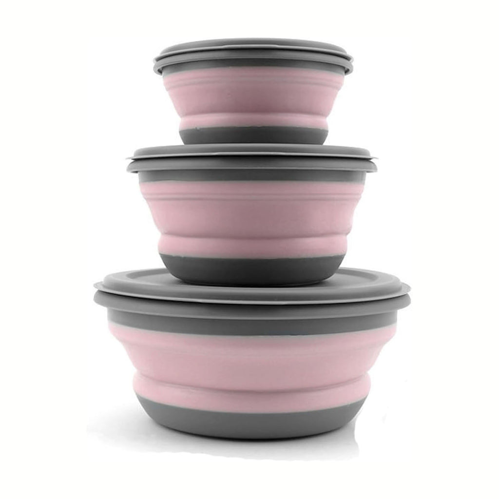 3PCS Collapsible Camping Bowl with Lid Foldable PP TPR Travel Soup Ramen Bowl
