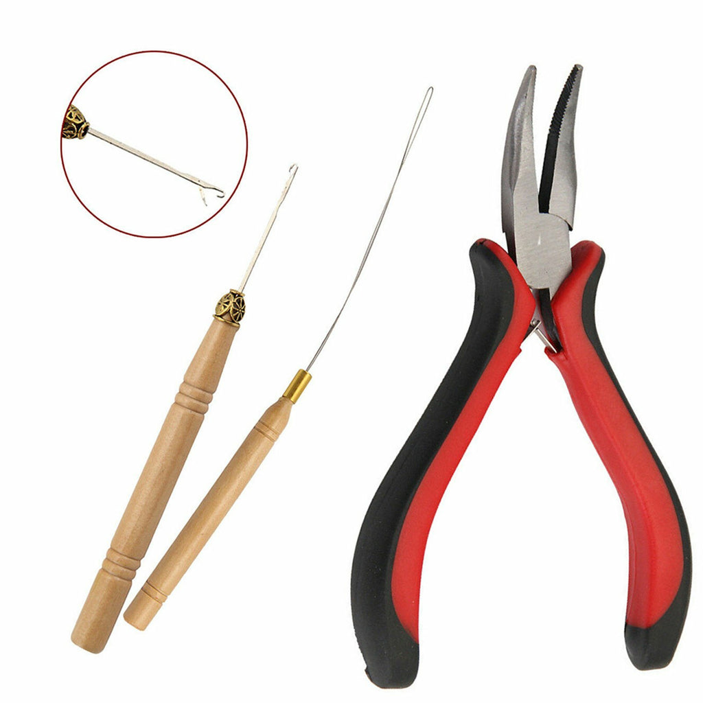 Hair Extension Tool Kit Pliers Threader Hook Silicone Beads Rings Set (500pcs)