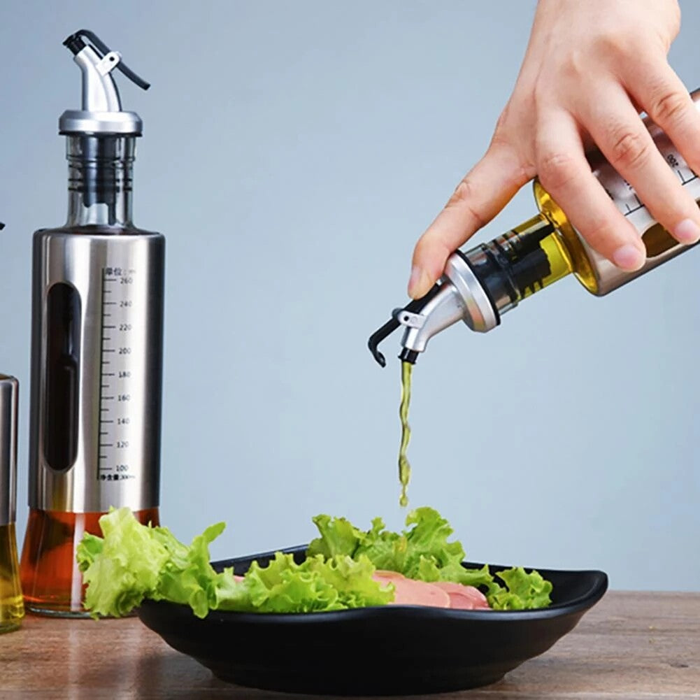 300ml Glass Oil Dispenser Spout Olive Vinegar Pourer Stainless Steel Kitchen AU
