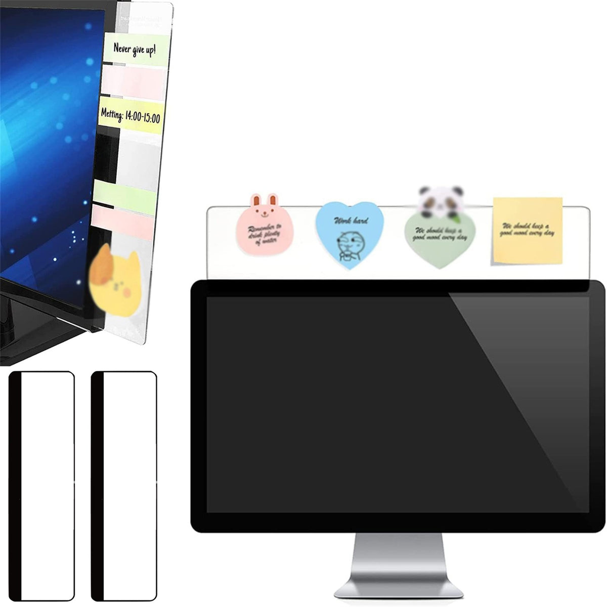 4pcs Acrylic Computer Monitor Right Side Memo Board, for Sticking Notes, Memos