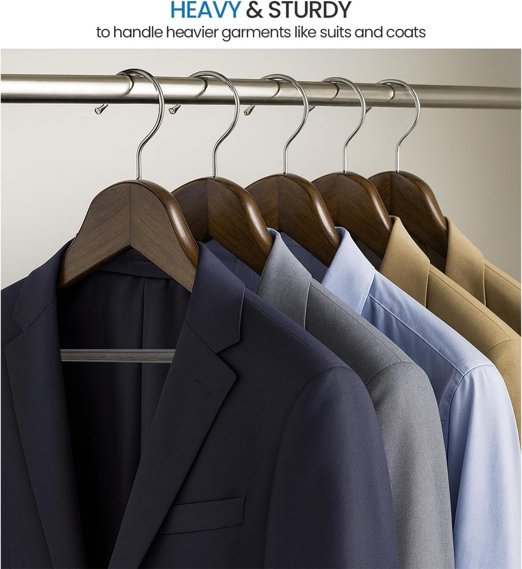 12 Pack 44.5cm Wide Shoulder Wooden Coat Hangers - Heavy Duty Suit Jacket Hangers Walnut