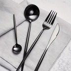 24 Piece Stainless Steel Cutlery Set – Black Dinner Knife Fork Spoon Teaspoon Set for Home Dining