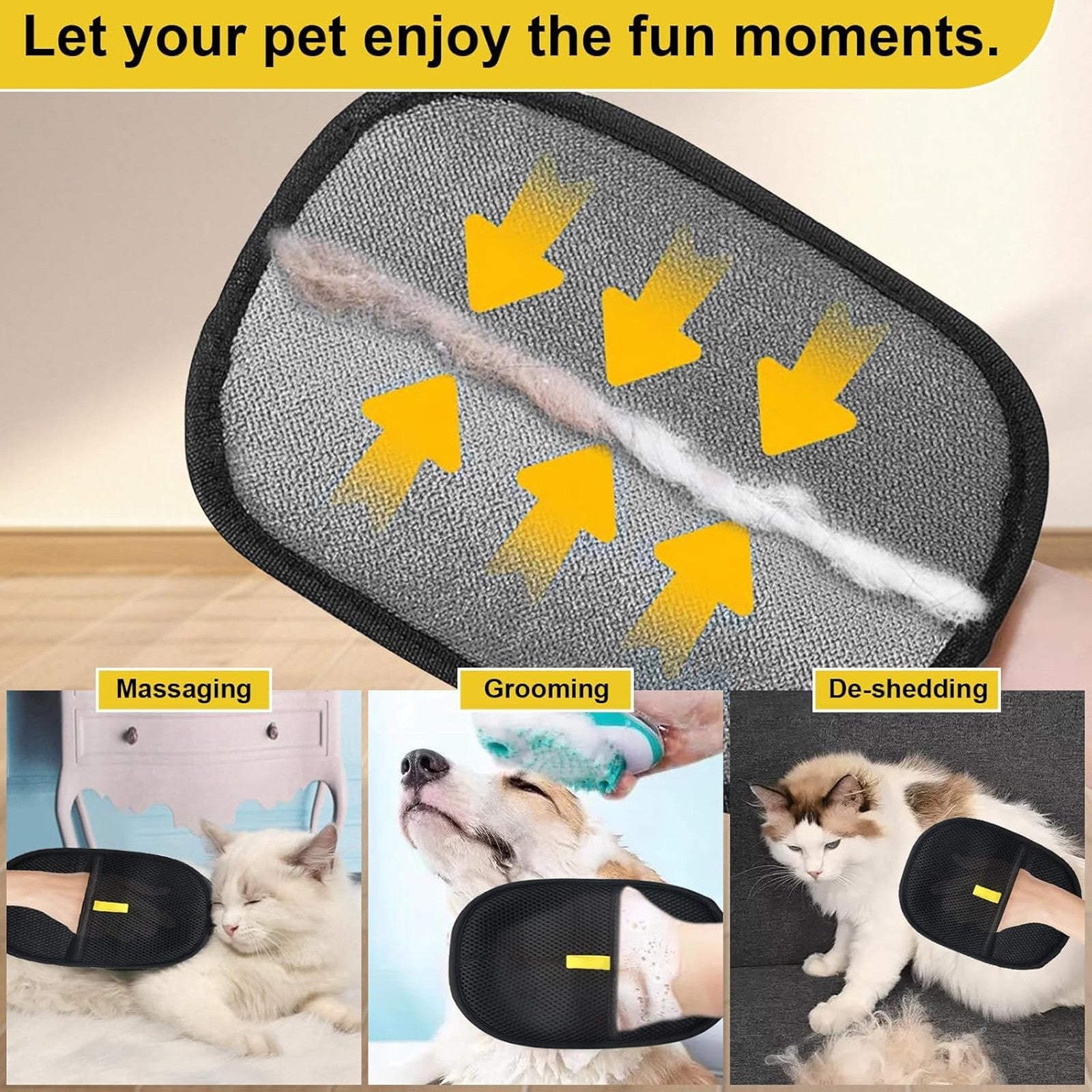2pcs Pet Grooming Gloves & Fur Remover Scraper | Cat & Dog Hair Massage Brush Set