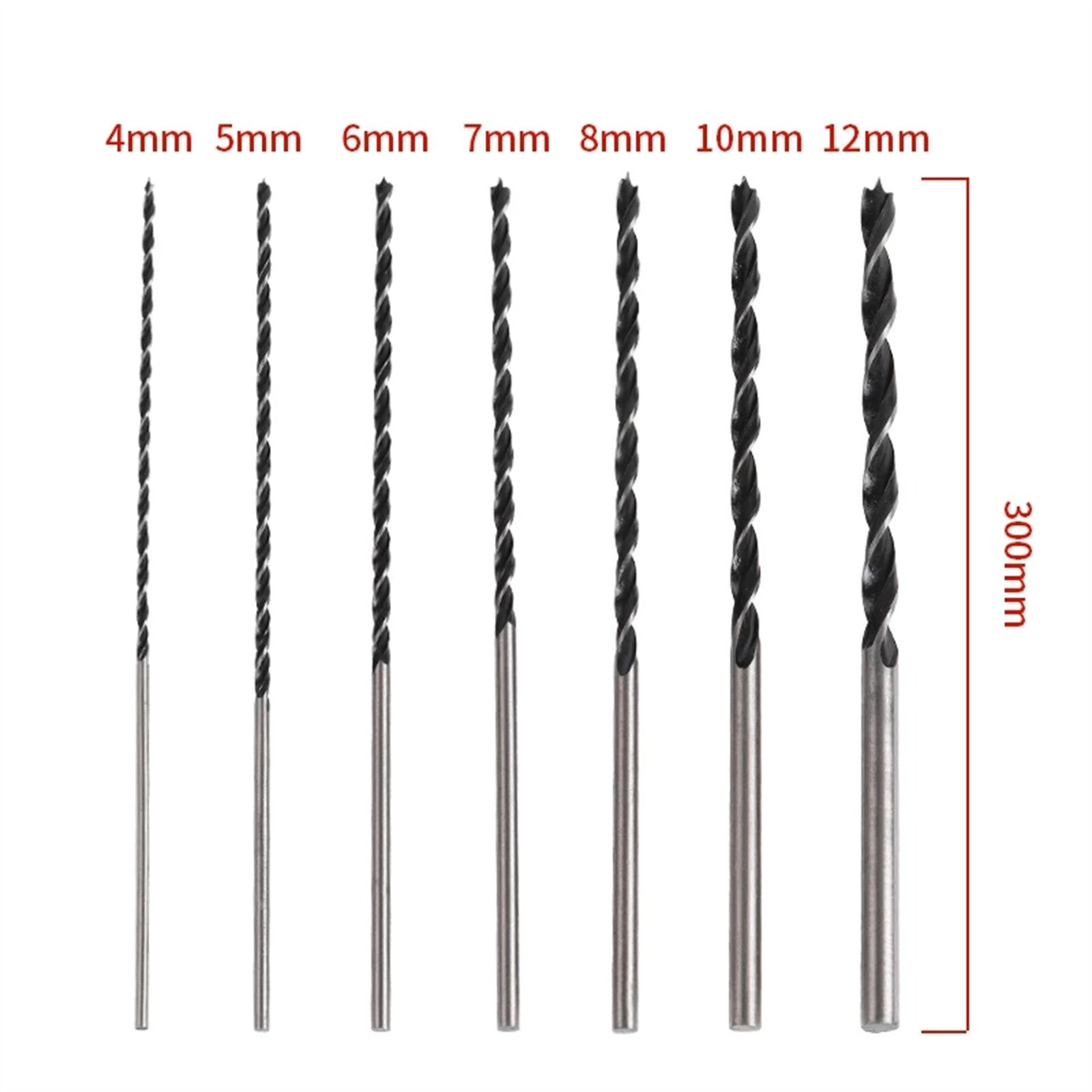 7PCS 300MM Extra Long Wood Drill Bit Set - Brad Point Woodworking Bits 4 5 6 7 8 10 12mm