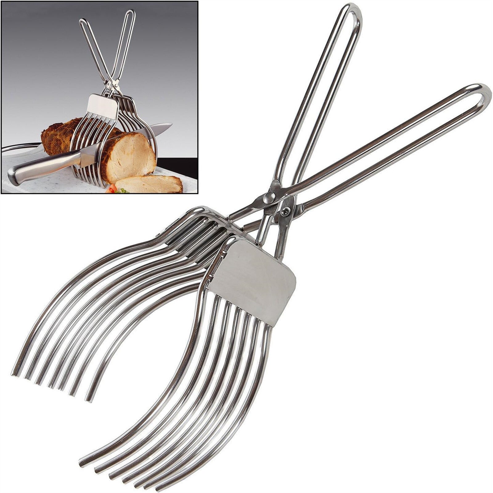 Stainless Steel Meat Slicing Tongs | Roast Beef Bread Onion Tomato Cutting Holder