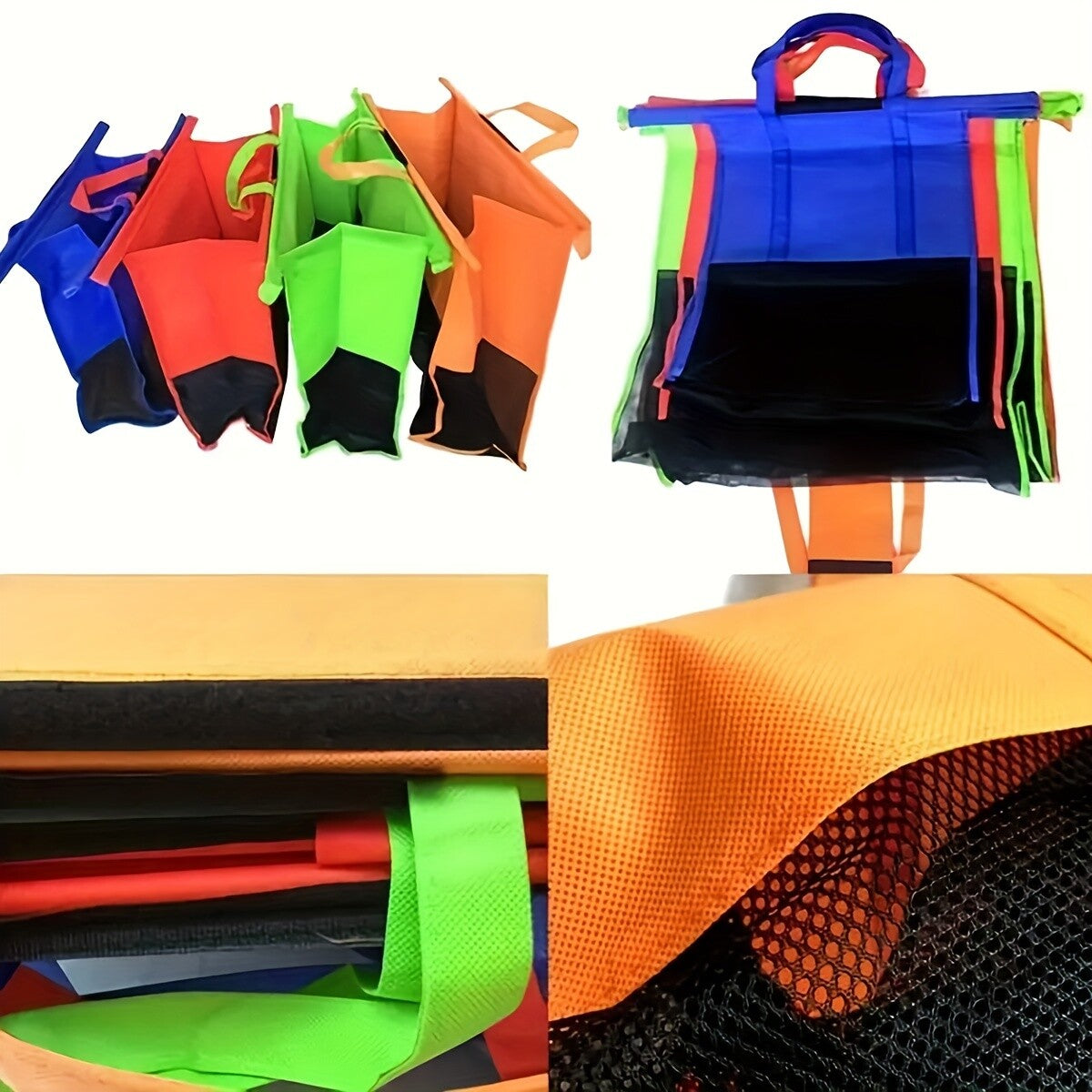 4-Pack Reusable Grocery Shopping Cart Bags – Large Supermarket Trolley Organizer Set