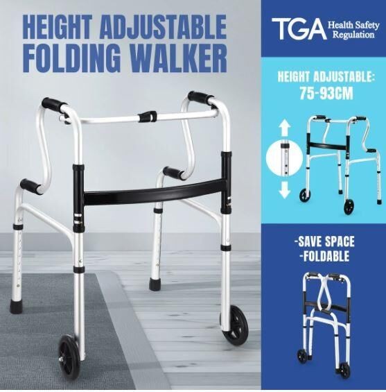 3-in-1 Folding Medical Walker Walking Frame with Wheels Adjustable Mobility Aid