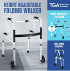 3-in-1 Folding Medical Walker Walking Frame with Wheels Adjustable Mobility Aid